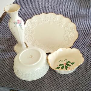 4 items Lenox bud vase, dish, holiday plate and dish